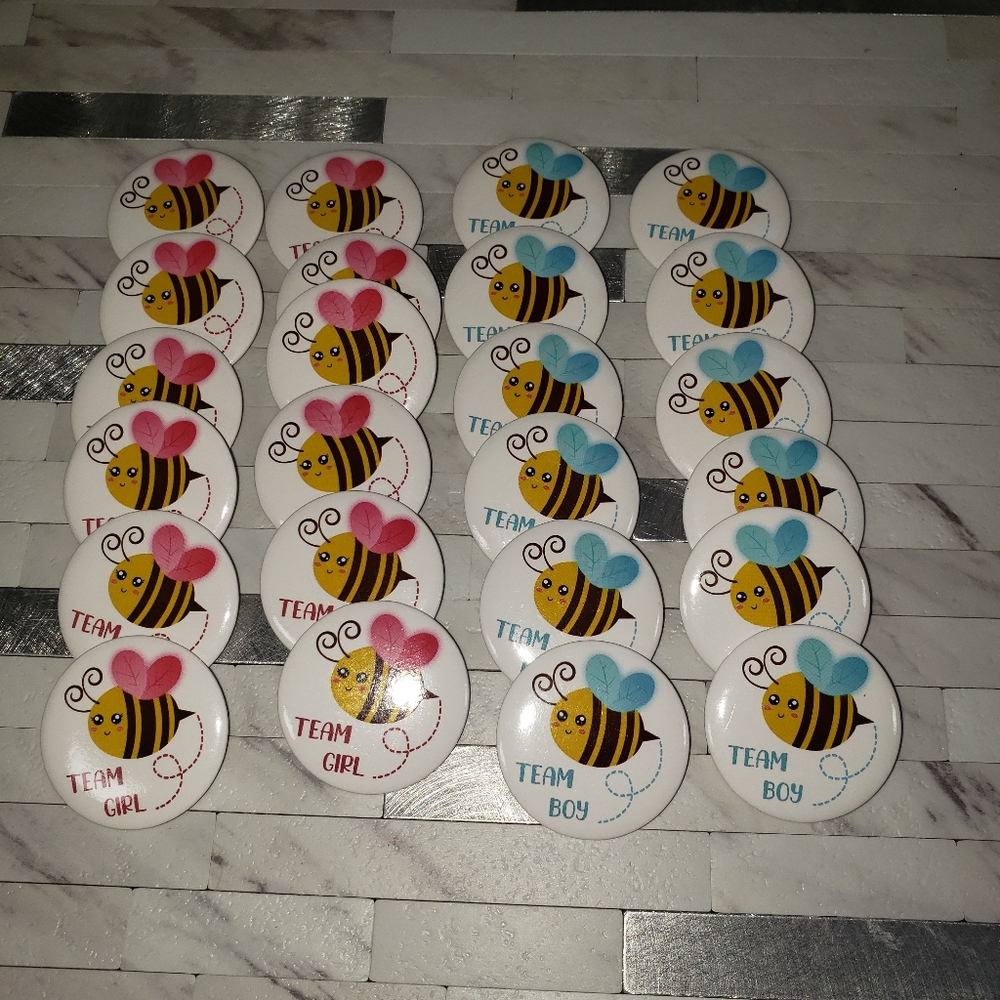 Baby Shower Gender Reveal Boy/Girl Button Pins